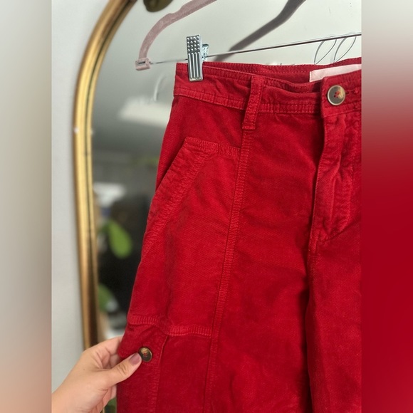Anthropologie velour red ballon crop pants size 0 - Picture 2 of 2